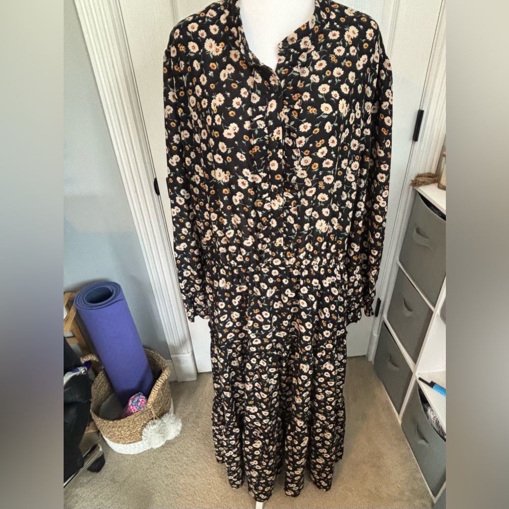 Hayden Black Floral Long Sleeve Tiered Dress